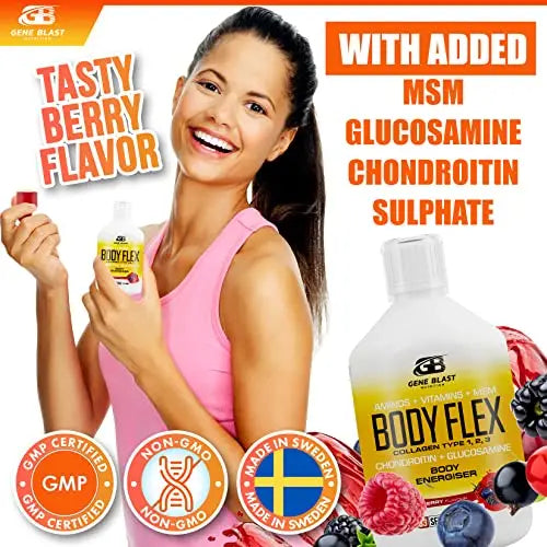 Gene Blast Body Flex, Liquid Joint Supplement w/Hydrolysed Collagen Type1 2 3 Plus Glucosamine - AB Mystery