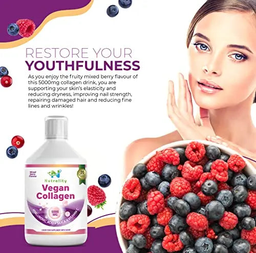 Nutrality Vegan Liquid Collagen | Premium-Grade 5000mg Hydrolyzed Collagen Peptides with Silica, Biotin - AB Mystery