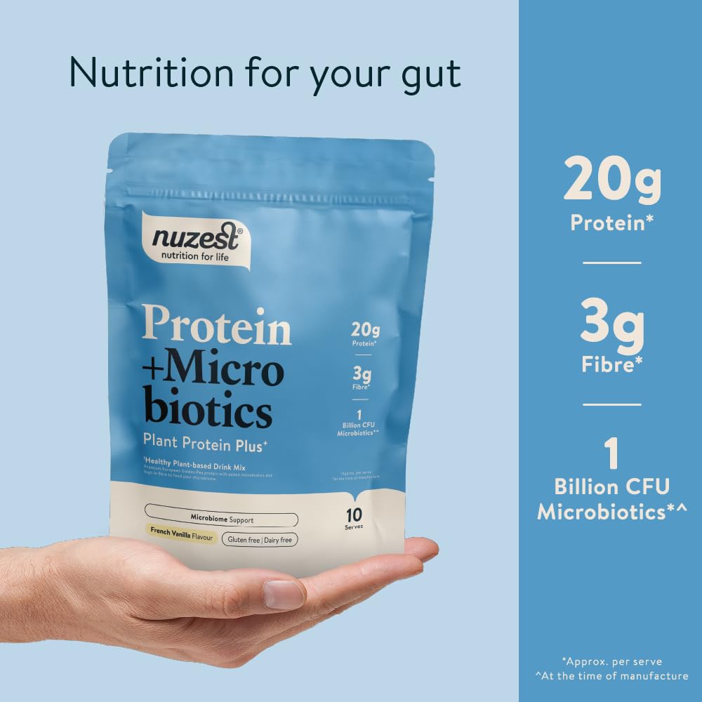 Nuzest - Protein + Microbiotics – Gut Health - Plant Protein Powder - French Vanilla, 300g (10 Servings) Nuzest