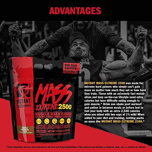 Mutant Mass Extreme Gainer Whey Protein Powder, Build Muscle Size & Strength with High-Density Clean Calories Mutant