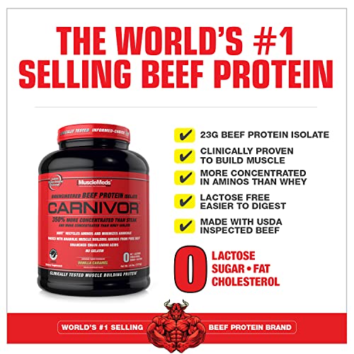 MuscleMeds Carnivor Bioengineered Beef Protein Isolate, Vanilla Caramel, 3.9 Pound - AB Mystery
