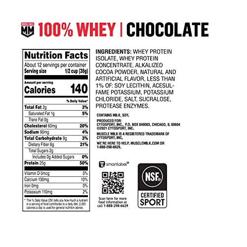 Muscle Milk 100% Whey Protein Powder, Chocolate, 5 Pound, 66 Servings, 25g Protein - AB Mystery