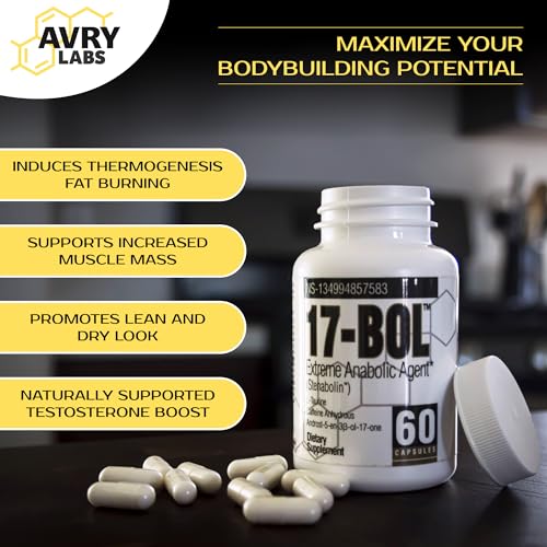 17-BOL Anabolic Supplement by Avry Labs, Hardening, Cutting, & Bulking Agent Supports Muscle Growth and Mass, 60 Capsules