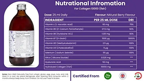 Diamond Elixir Marine Liquid Collagen Type 1 & 3 Hydrolysed Collagen Peptides 10000mg VitaZam