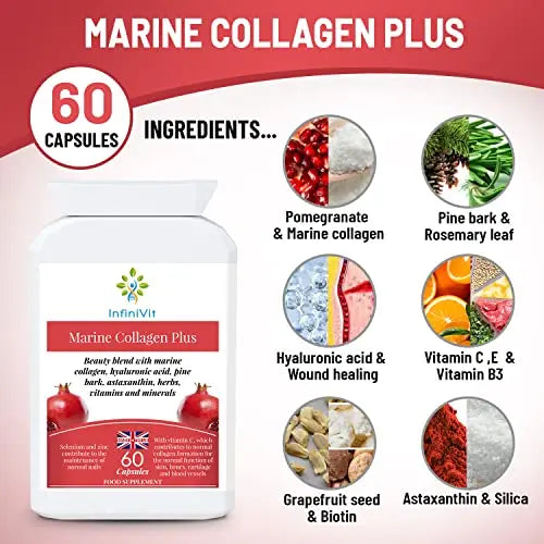 nfiniVit Marine Collagen Plus Blend Capsules - Hair Growth Enhancer with Enriched Vitamin C and Vitamin E - AB Mystery