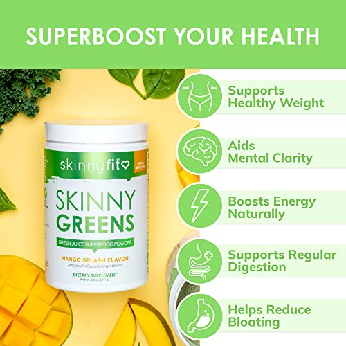 SkinnyFit Mango Splash Skinny Greens, Green Juice Superfood Powder, Natural Energy - AB Mystery