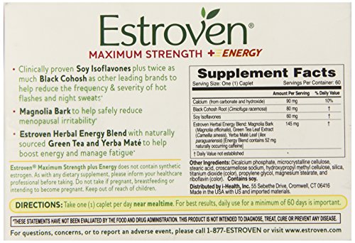 Estroven Maximum Strength + Energy - One Per Day Formula - 60 Caplets - AB Mystery