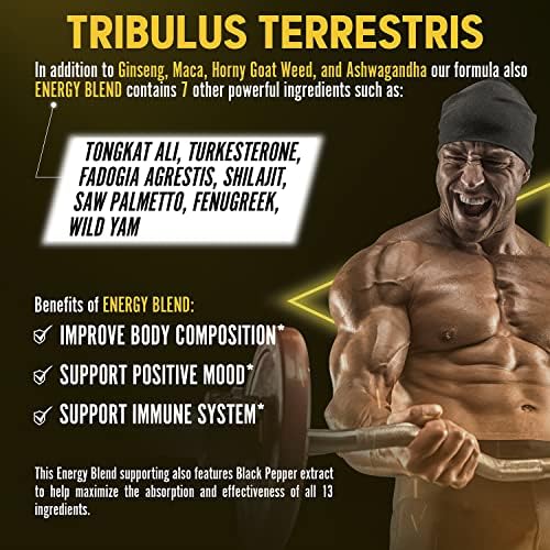 13in1 Tribulus Terrestris Capsules - 16000mg Per Serving with Maca, Horny Goat Weed - AB Mystery