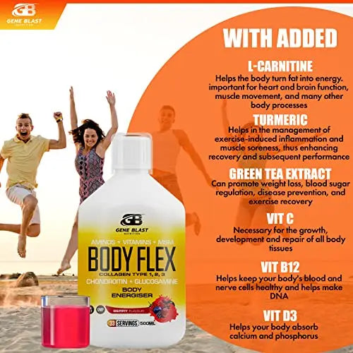 Gene Blast Body Flex, Liquid Joint Supplement w/Hydrolysed Collagen Type1 2 3 Plus Glucosamine - AB Mystery
