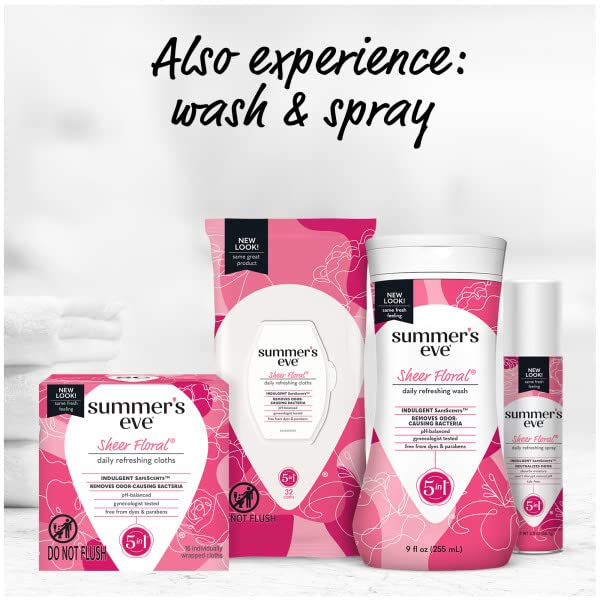 Summer's Eve Sheer Floral Daily Refreshing Feminine Wipes, Removes Odor, pH balanced, 16 count, (Pack of 8) - AB Mystery