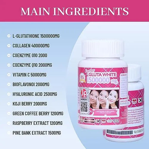 Supreme Gluta White 1500000mg for Skin Lightening, Skin Moisturizer, Collagen Stimulator Healthy - AB Mystery