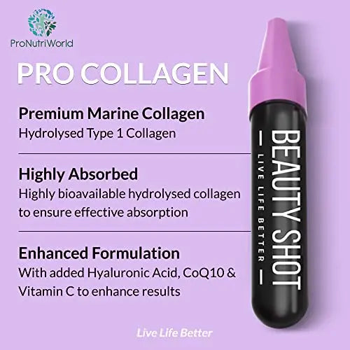 ProNutriWorld Marine Collagen Peptides Shots, Hyaluronic Acid and CoQ10 ProNutriWorld