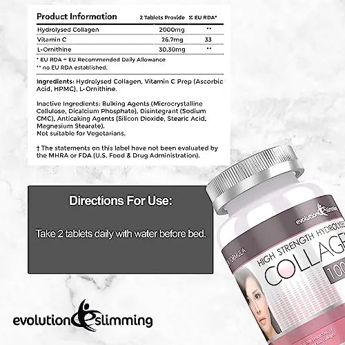 Hydrolysed Collagen High Strength 1,000mg for Hair, Skin & Nails, 60 Tablets, Evolution Slimming - AB Mystery