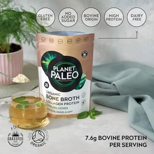 Planet Paleo Organic Bone Broth - Cooling Herbs (450g, 50 Servings) Organic, Grass Fed, High Protein - AB Mystery