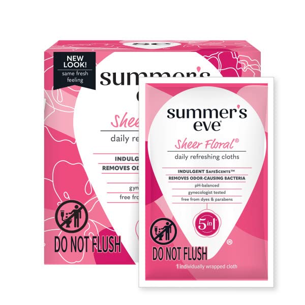 Summer's Eve Sheer Floral Daily Refreshing Feminine Wipes, Removes Odor, pH balanced, 16 count, (Pack of 8) - AB Mystery
