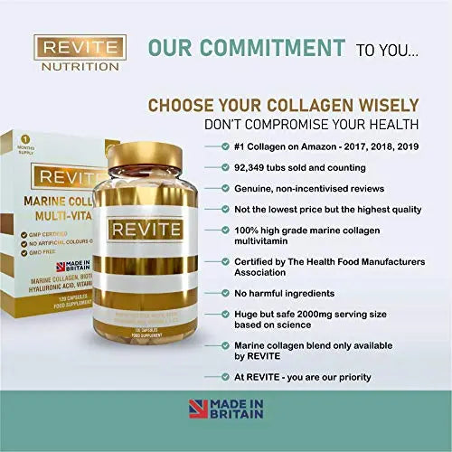 Marine Collagen Capsules 2000mg, Hyaluronic Acid, Silica, Biotin, Vitamin A, E & C Hair Revite