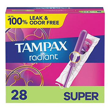 Tampax Radiant Tampons, Super Absorbency, With Leakguard Braid, Unscented, 28 Count