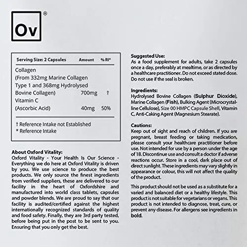 Collagen and Vitamin C Capsules | High Strength and Quality | Oxford Vitality (365) - AB Mystery