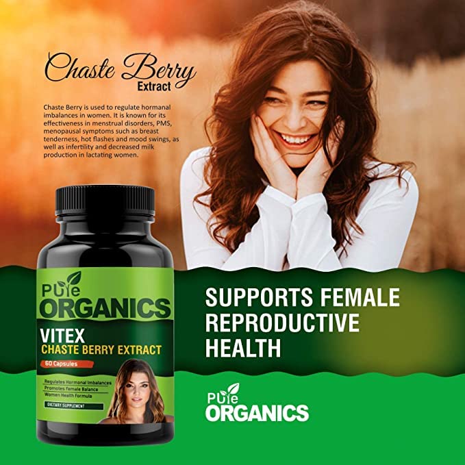 Organic Vitex Chasteberry Extract, Helps Sooth Symptoms of PMS and Menopause, 60 Capsules - AB Mystery