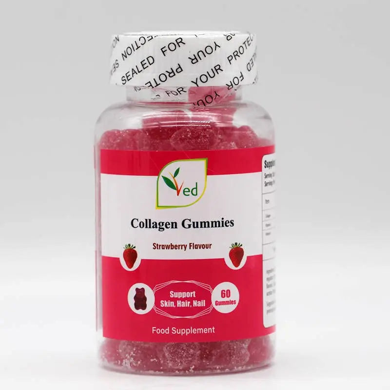 Ved Collagen Gummies; Chew Gummies Strawberry Flavour, Raw Unfiltered Collagen Gummies