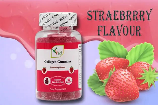 Ved Collagen Gummies; Chew Gummies Strawberry Flavour, Raw Unfiltered Collagen Gummies - AB Mystery