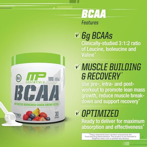 MusclePharm Essentials BCAA, Fruit Punch - 30 Servings - AB Mystery