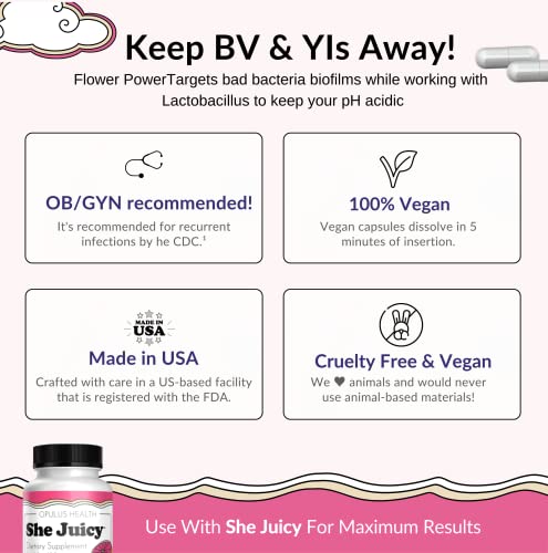 Flower Power Vegan Boric Acid Suppositories - 30 Capsules - 600mg for Vaginal Odor and pH Balance - AB Mystery