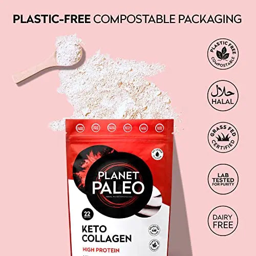 Planet Paleo Keto Collagen Powder (220g, 22 Servings) - Grass-Fed, High Protein Planet Paleo