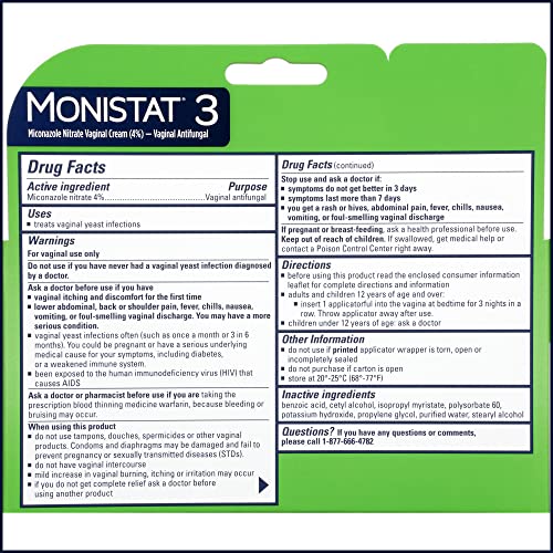 Monistat 3 Day Yeast Infection Treatment for Women, 3 Miconazole Pre-Filled Cream Applicators, 1 Pack - AB Mystery