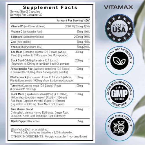 Sea Moss 3000mg Maca 1000mg Black Seed Oil 2000mg Ashwagandha 1000mg Bladderw - AB Mystery