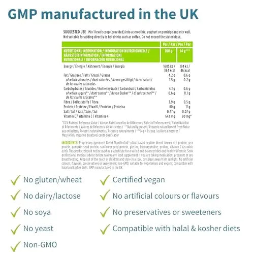 Vegan Collagen Powder, Plant-Based Peptide Protein Supplement with Glycine, 21 Amino Acids & Vitamin C, Complete Collagen - AB Mystery