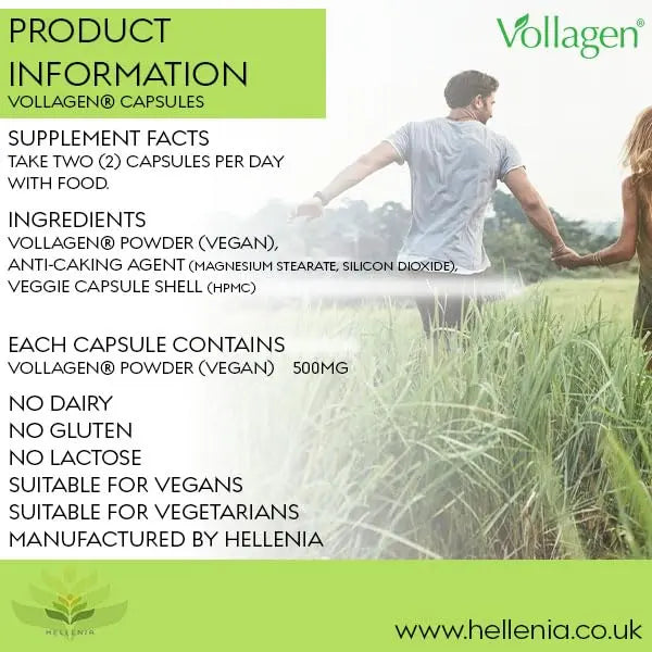 Hellenia Vollagen 500mg - 60 Capsules - Vegan Collagen - AB Mystery