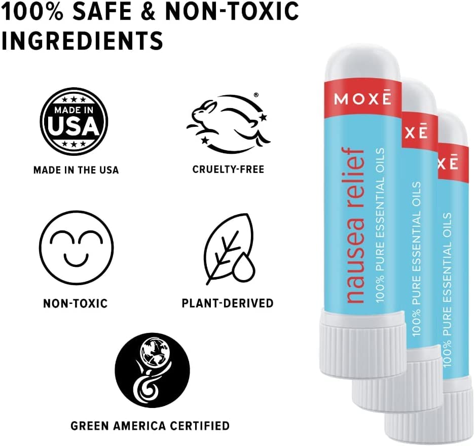MOXE Nausea Nasal Inhaler Sticks, All Natural Essential Oil Blend, Ginger, Cardamom, Peppermint - AB Mystery