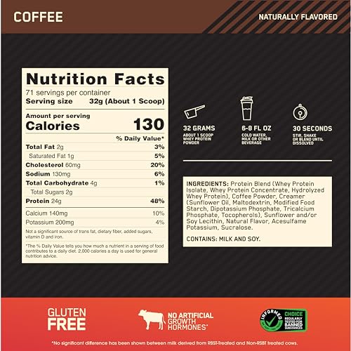 Optimum Nutrition Gold Standard 100% Whey Protein Powder, Coffee, 5 Pound - AB Mystery