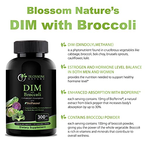 DIM Supplement 300mg with Broccoli 200mg BioPerine 10mg-Hormone and Estrogen Balance - AB Mystery