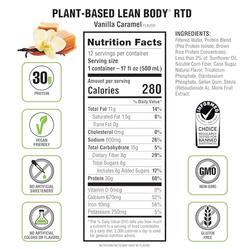 Lean Body Ready-to-Drink, Plant-Based Vegan Vanilla Caramel Protein Shake, 30g Protein - AB Mystery