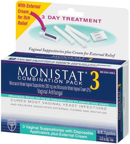 Monistat 3 Vaginal Antifungal Combination Pack, 3 Suppositories with Disposable Applicators