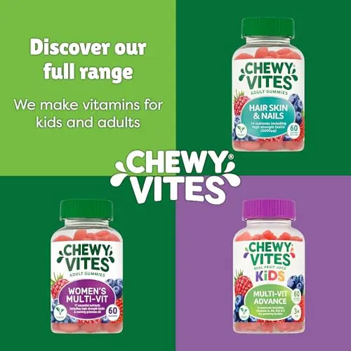 Chewy Vites Beauty Collagen 60 Gummy Vitamins |Hydrolised Collagen, CoQ10, Biotin + Vitamins | 1 Month Supply | Real Fruit Juice | Berry Flavour | 2-a-Day | - AB Mystery