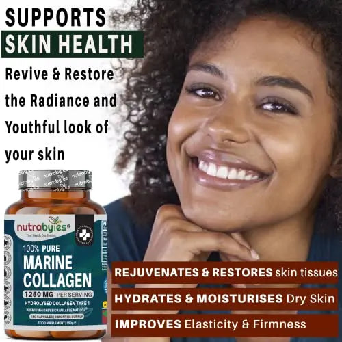 High Strength Marine Collagen Capsules - 1250mg Hydrolysed Collagen Supplement NUTRABYTES