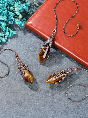 PESOENTH Crystal Pendulum Dowsing Divination Scrying Pendulum with Bronze Wrap Tiger Eye Healing - AB Mystery
