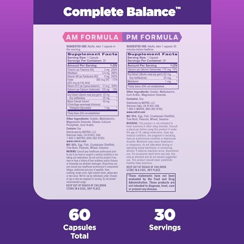 Natrol Complete Balance A.M./P.M. Capsules for Menopause Relief, Helps Relieve Hot Flashes and Night Sweats - AB Mystery