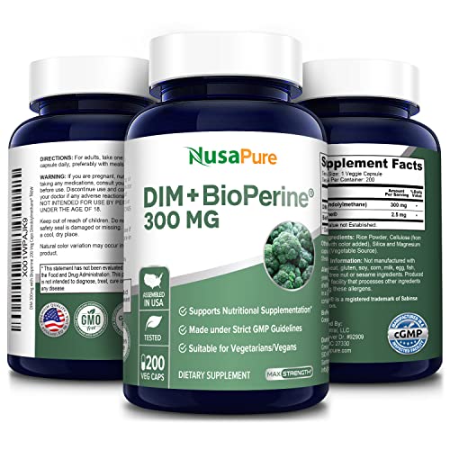 NusaPure DIM 300mg with Bioperine - 200 Veg caps (Non-GMO, Vegan, Gluten-Free) Diindolylmethane - AB Mystery