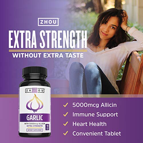 Zhou Nutrition Garlic Supplement With Allicin, Extra Strength 5000mcg Allicin Per Serving - AB Mystery