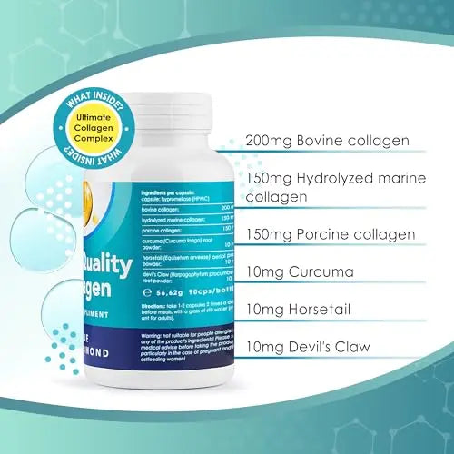 Premium 90 Marine Capsules - 530mg Natural Marine Collagen with Porcine & Bovine Collagen - AB Mystery