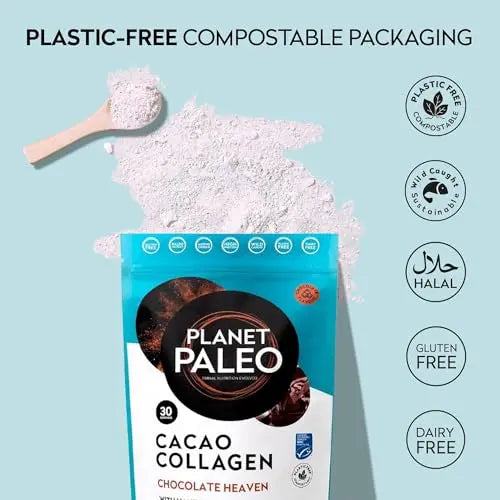 Planet PaleoCacao Collagen Powder (285g, 30 Servings) - MSC Certified, Wild Caught Marine Collagen - AB Mystery