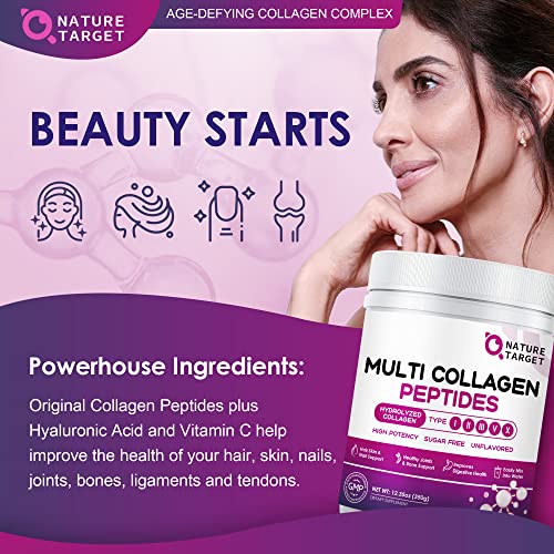 NATURE TARGET Multi Collagen Peptides Powder - Type I, II, III, V, X - Hydrolyzed Collagen - AB Mystery
