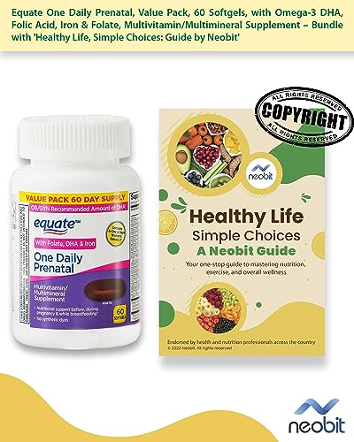 Equate One Daily Prenatal, Value Pack, 60 Softgels, with Omega-3 DHA, Folic Acid, Iron & Folate NEOBIT