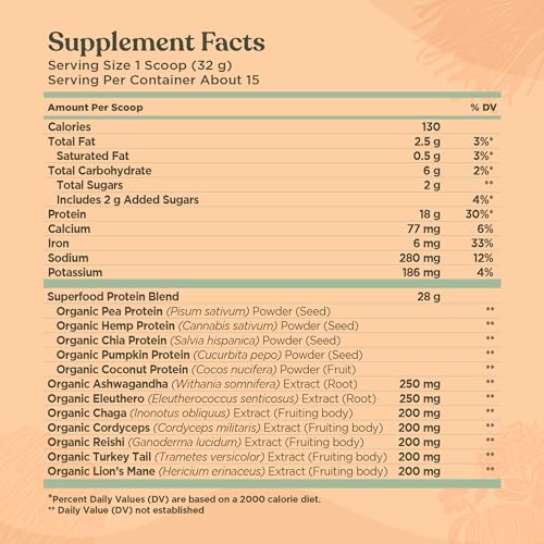 Four Sigmatic Organic Plant-Based Protein Powder Unflavored Protein with Lion’s Mane - AB Mystery