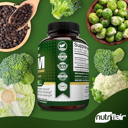 NutriFlair DIM Supplement 400mg with Bioperine, 120 Capsules - Diindolylmethane - AB Mystery