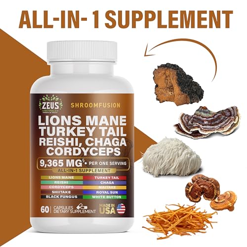 Zeus Naturals Lions Mane Capsules, Mushroom Supplement with Turkey Tail, Cordyceps - AB Mystery